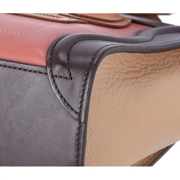 CELINE Luggage Nano Shopper Tote Handbag Pink Beige  Light Brown Colorblock - Picture 12 of 14